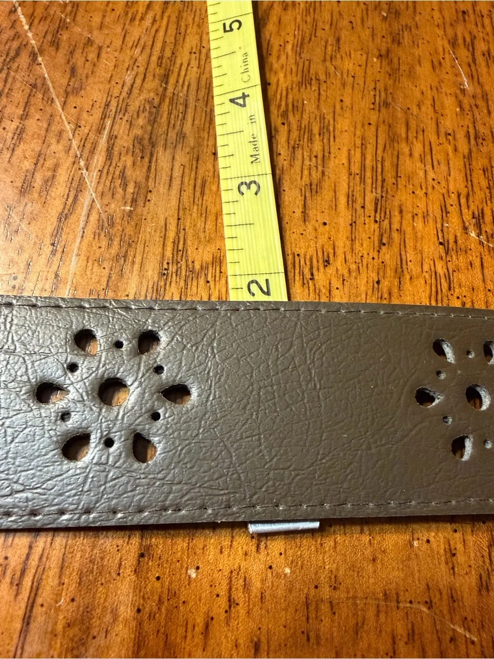 Women's Brown Leather Floral Cutout Belt with Double Ring Buckle